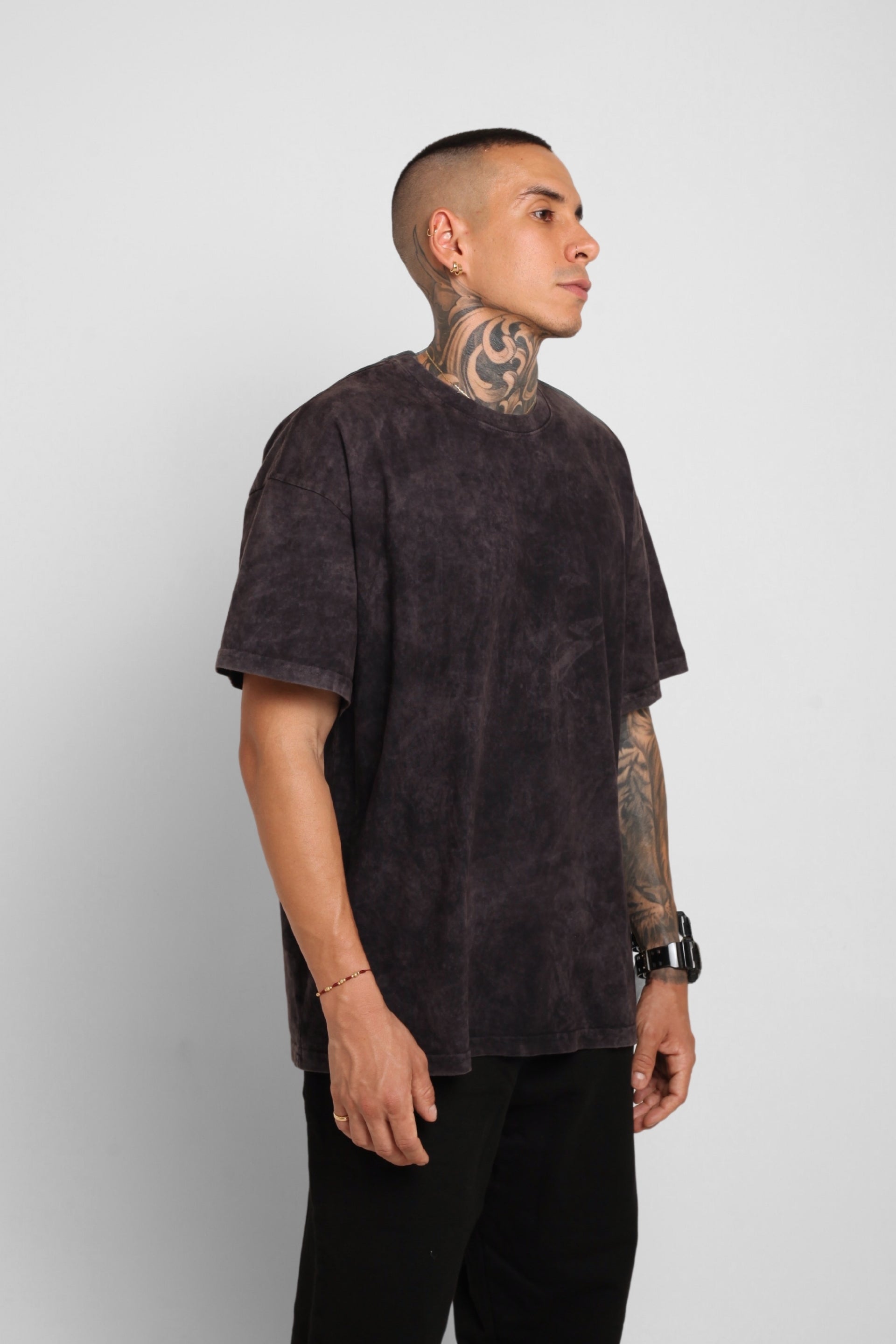Camiseta Oversize Acid Wash Negro 200G