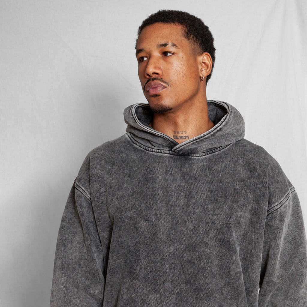 Buzo Hoodie Acid wash Negro 400G